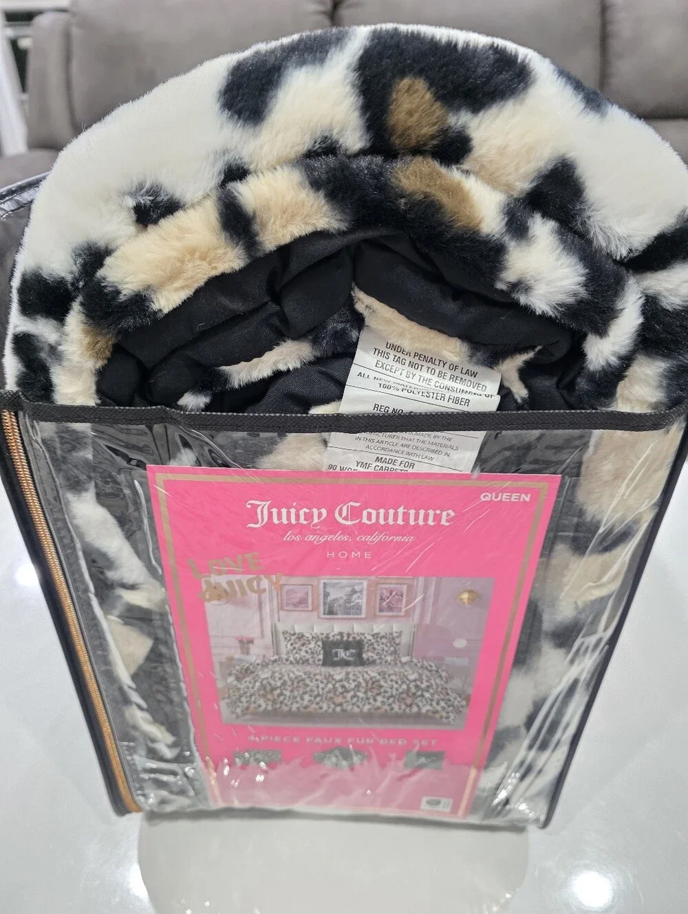Juicy Couture QUEEN 4 Piece Leopard Faux Fur Comforter Set New Viral